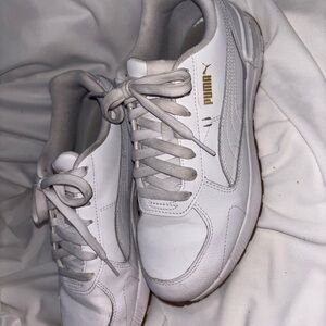 Puma Women’s White Low-Top Leather Sneakers with Gold Logo